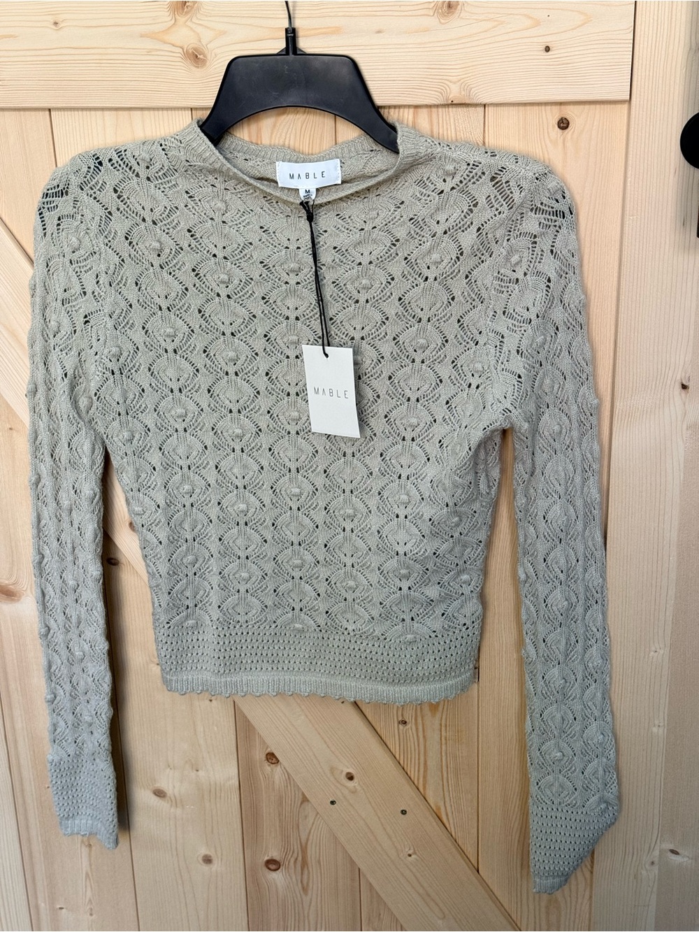 MARBLE Lace-Knit Crop Sweater in light Sage Green